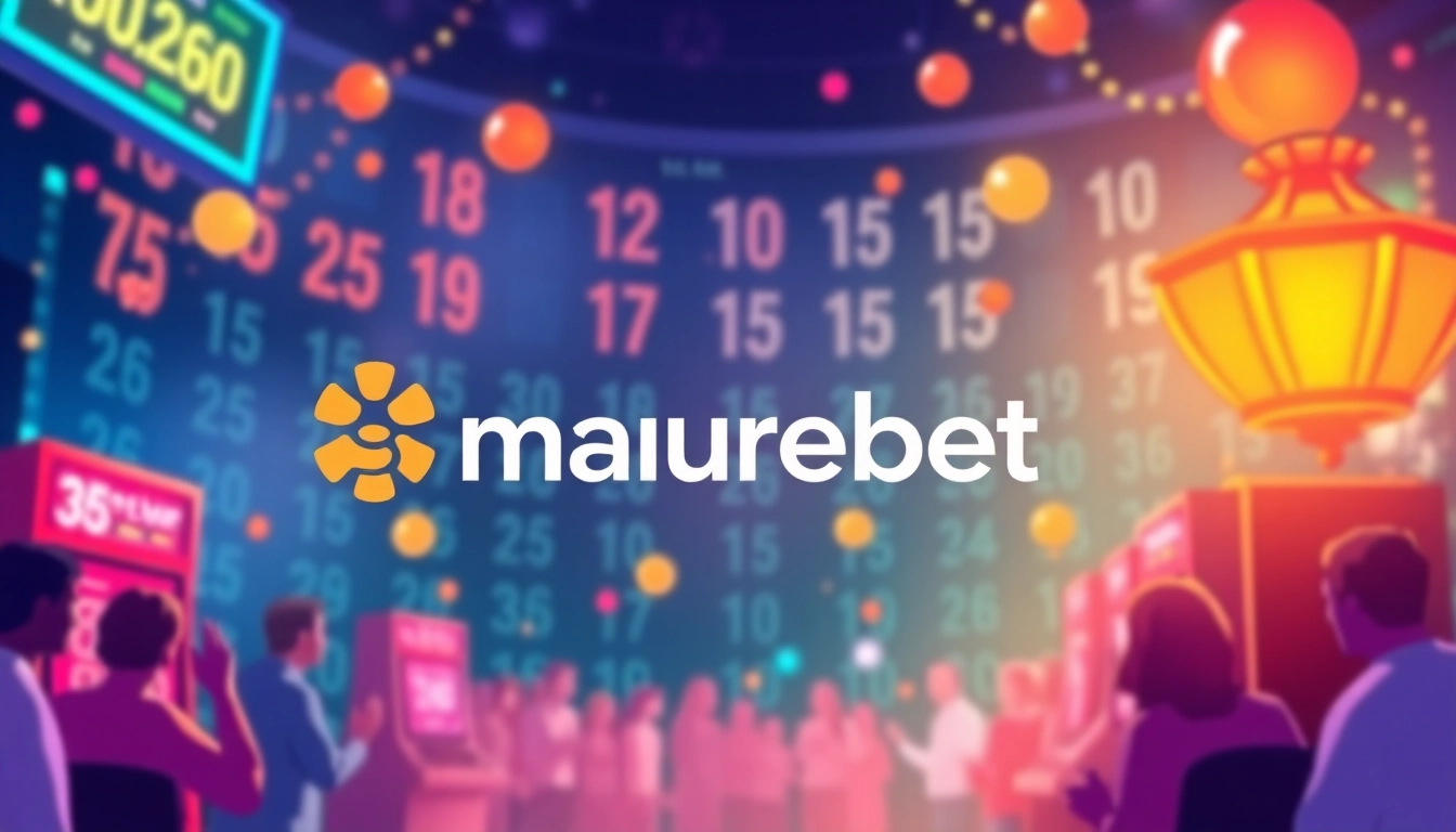 Masurebet captures the excitement of online lottery gaming with vibrant neon colors and a celebratory atmosphere.