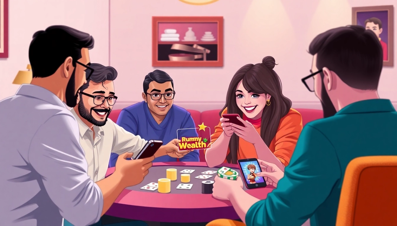 Engaged players enjoying Rummy Wealth on mobile devices, showcasing fun game dynamics.