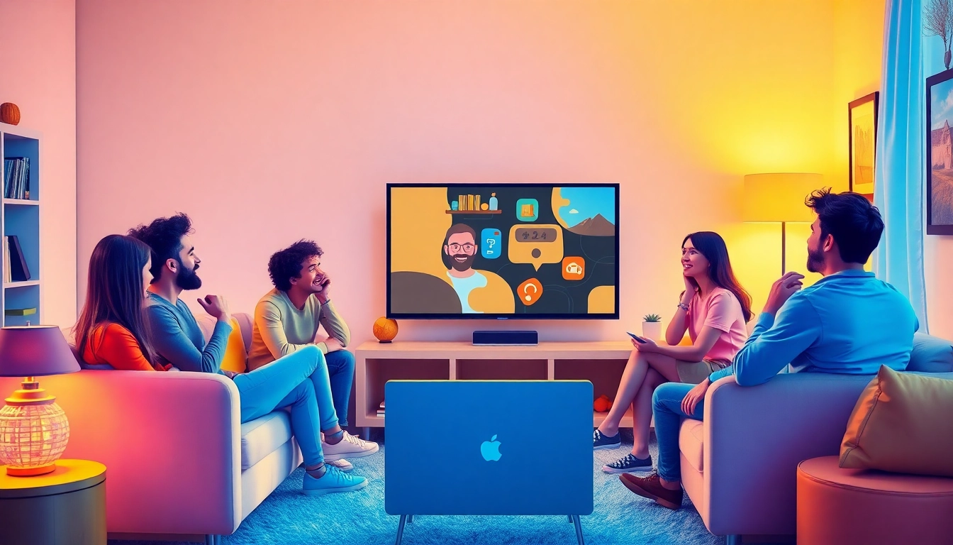 People enjoying IPTV suisse services in a cozy living room setting, highlighting modern technology and family bonding.