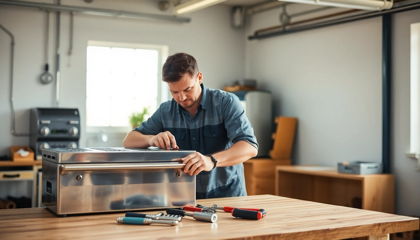 Technician performing prep table repair in a well-lit workshop, showcasing tools and equipment.