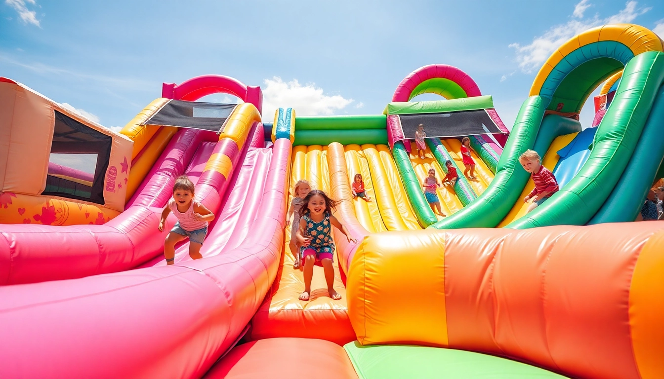 Kids enjoying a vibrant inflatable slide rental at a summer event, bringing joy and fun.