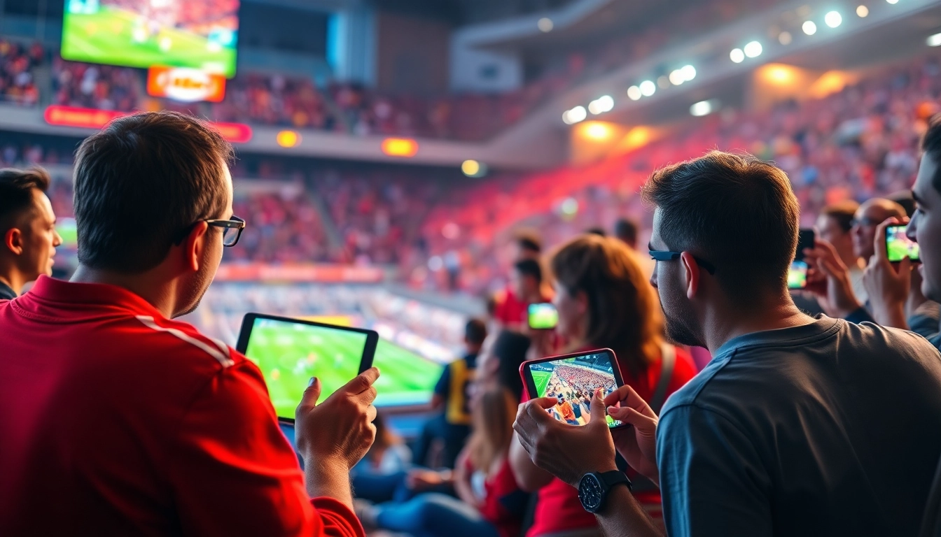 Engaged fans enjoying เว็บดูบอล on multiple devices, showcasing the excitement of live football streaming.