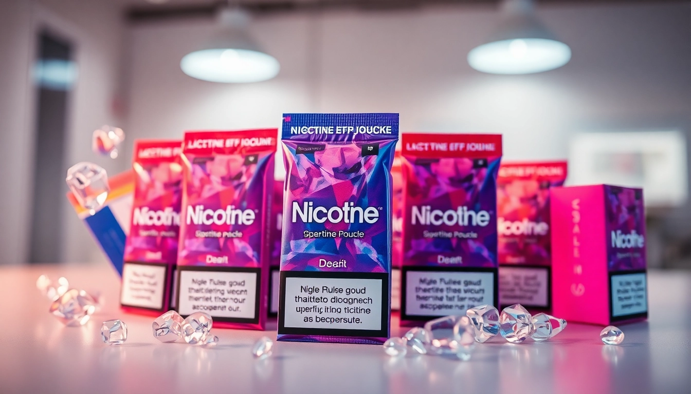 Showcasing Nicotine Pouches Bahrain with colorful designs and fresh packaging displayed on a sleek table.