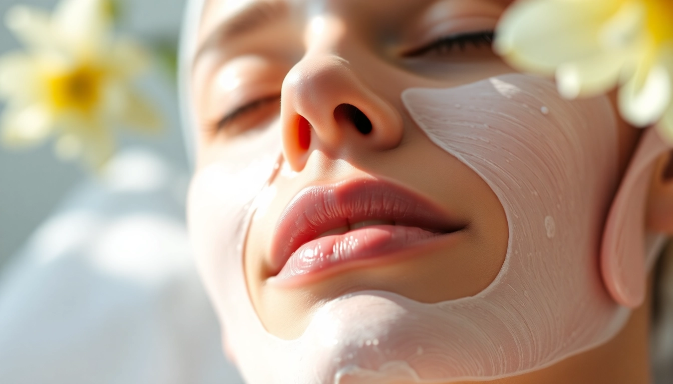 Applying a rejuvenating facial mask for glowing skin and relaxation.