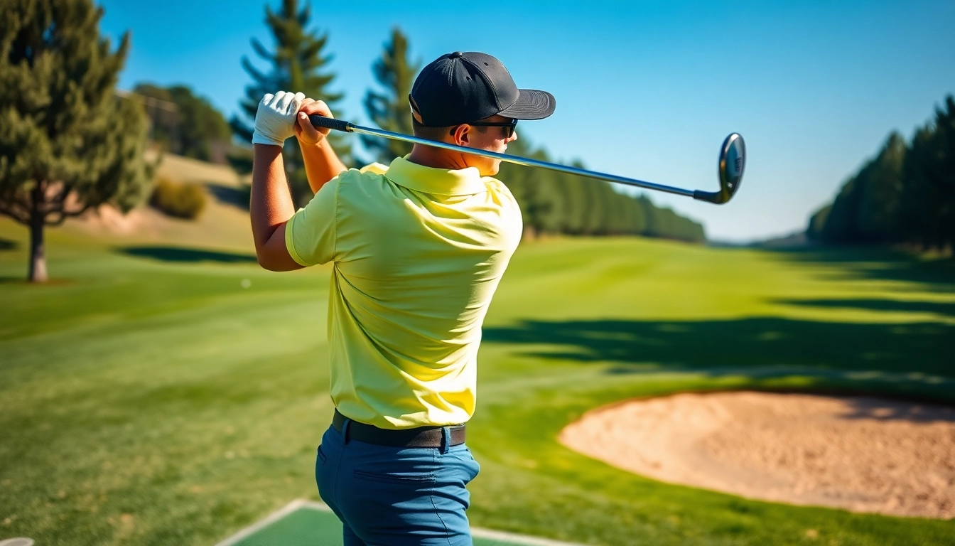 Enhancing golf swing technique with a training aid on the driving range.