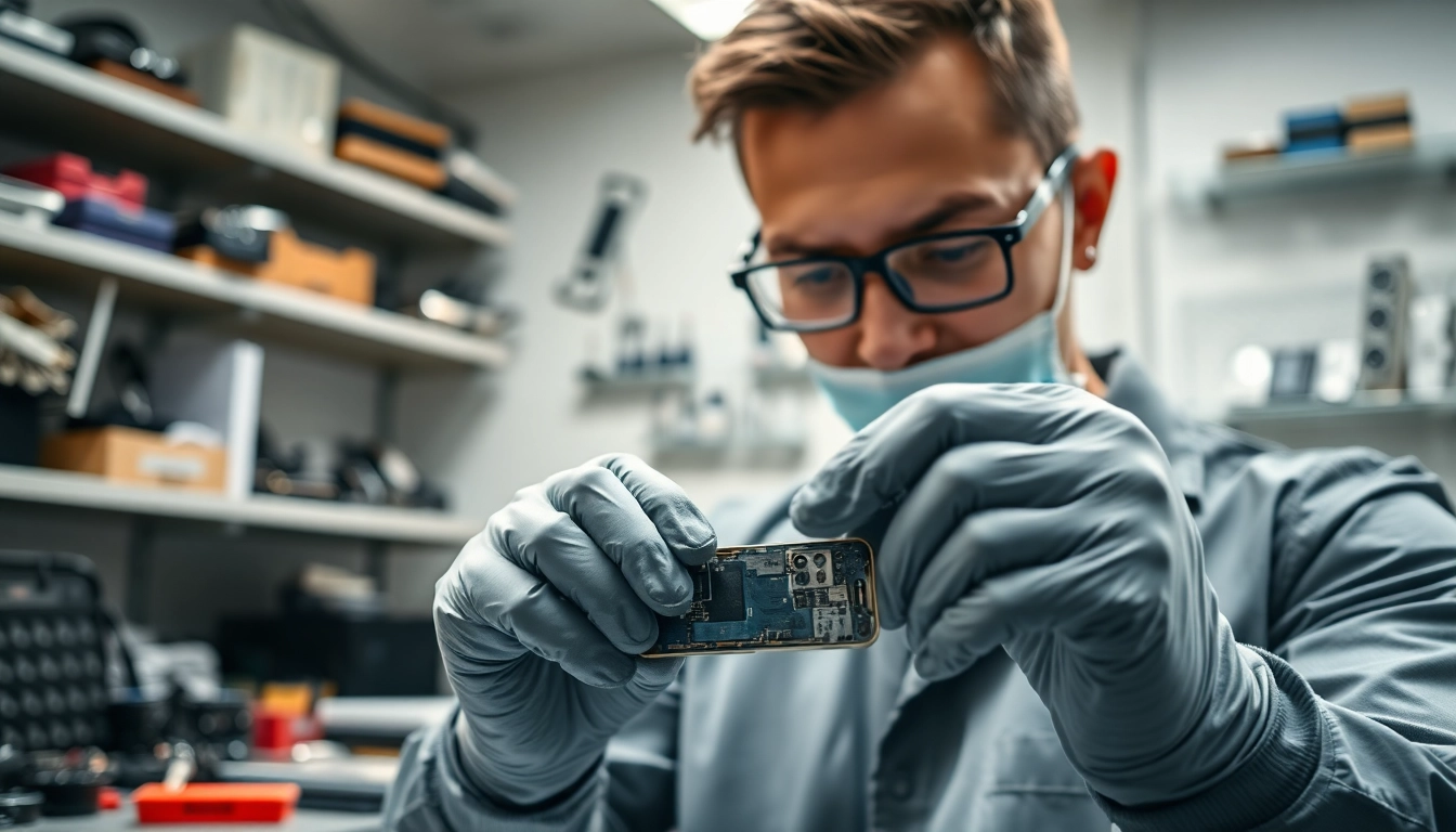 Riparazione iPhone Torino con tecnico esperto che sostituisce lo schermo di un iPhone in laboratorio.