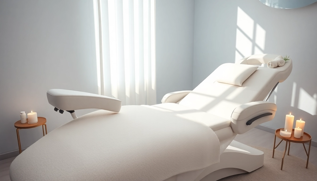 Erleben Sie die komfortable kosmetik liege in einem eleganten Spa mit sanftem Licht.