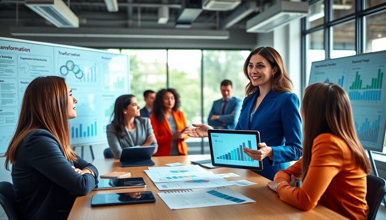Driving business transformation through teamwork and innovative strategies in a vibrant office.
