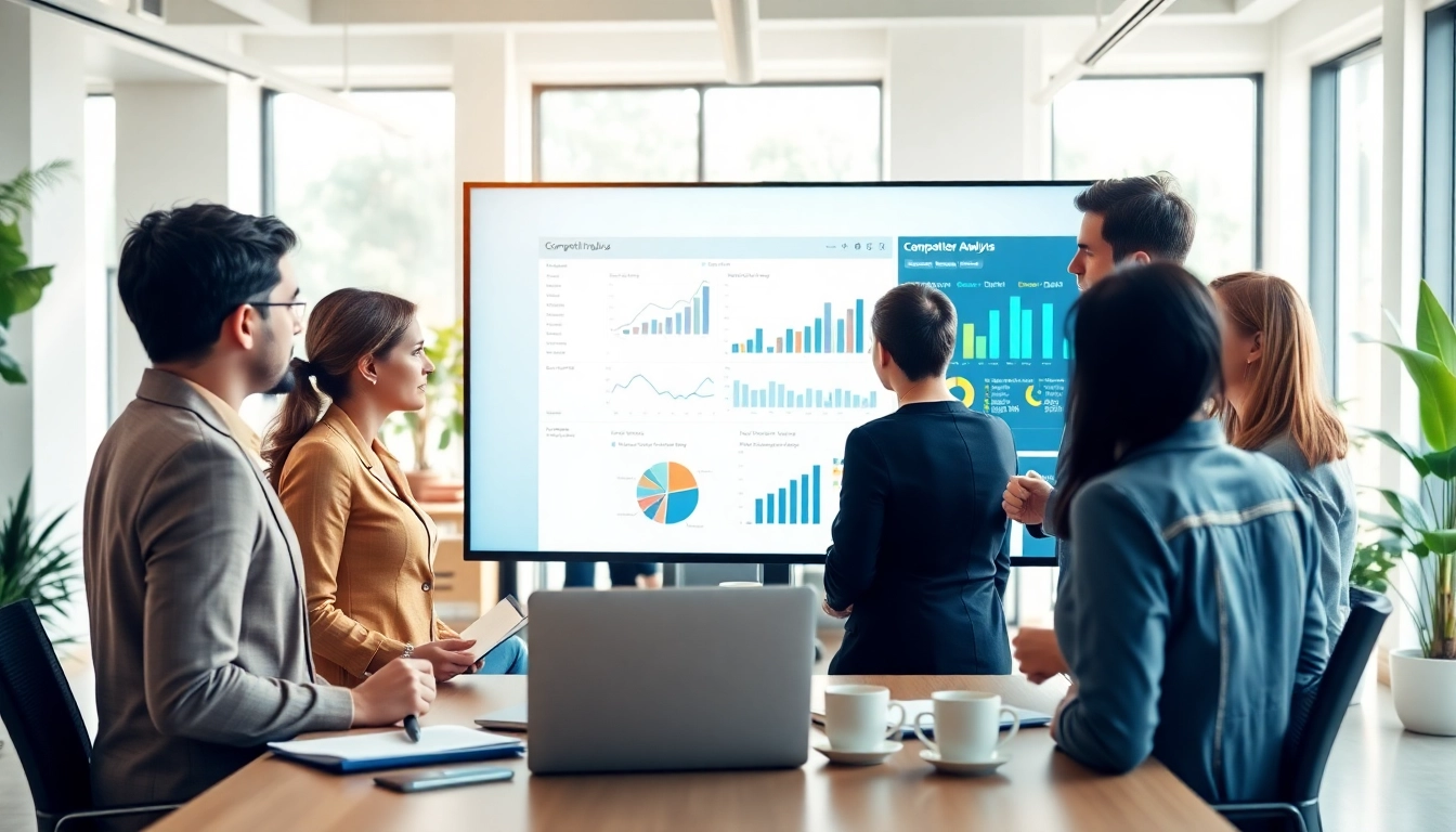 Engage in competitor analysis with a professional team collaborating over digital data.