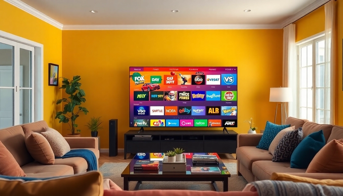 Experience Free trial iptv with a vibrant living room and modern television setup.
