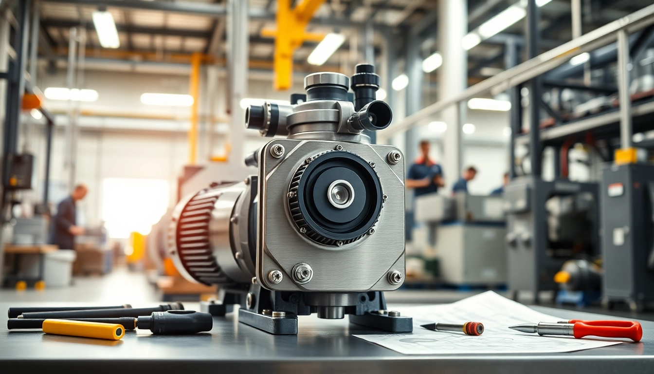 Showcasing a Busch vacuum pump in an industrial setting, highlighting its precision features and professional design.