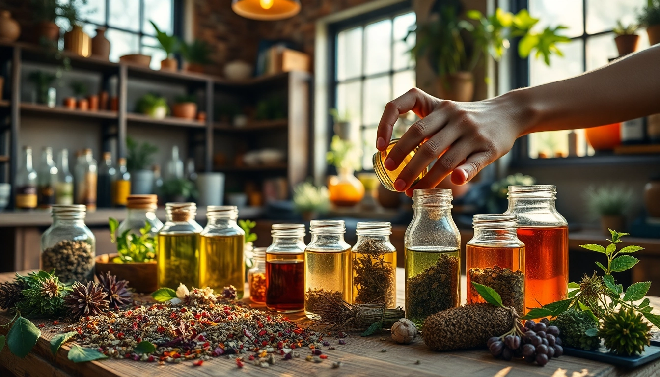Mixing herbs, including louban dakar, in a tranquil herbal shop.