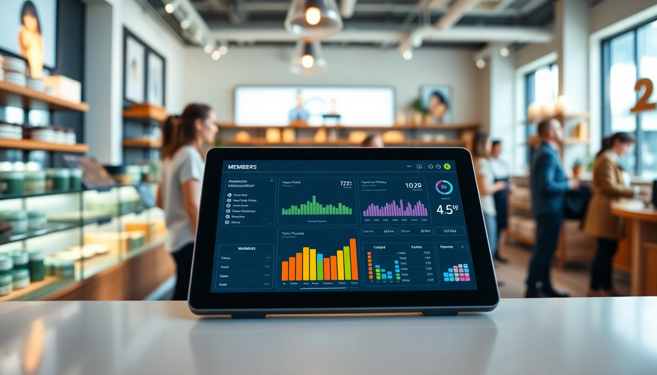 Engage with POS Membership Software seamlessly shown on a tablet in a dynamic retail setting.