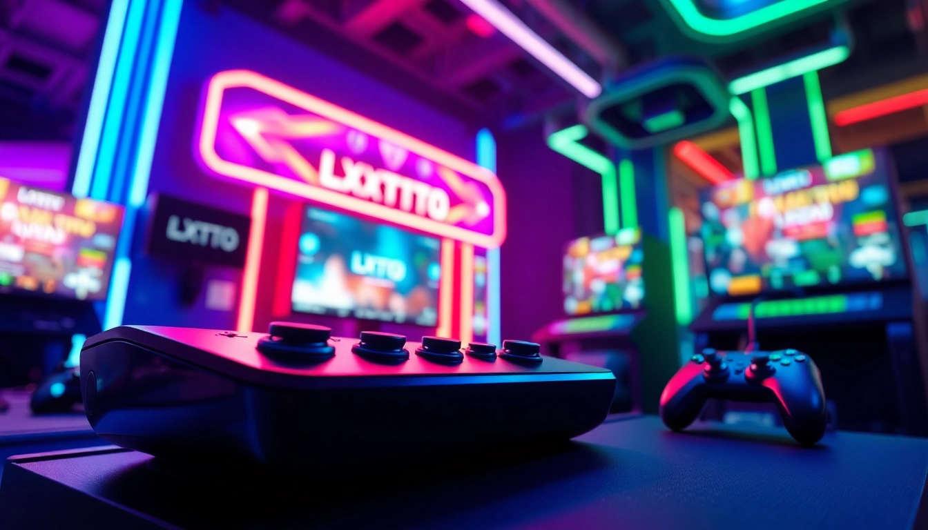 Menampilkan LXTOTO pada antarmuka gaming digital yang modern dan dinamis.