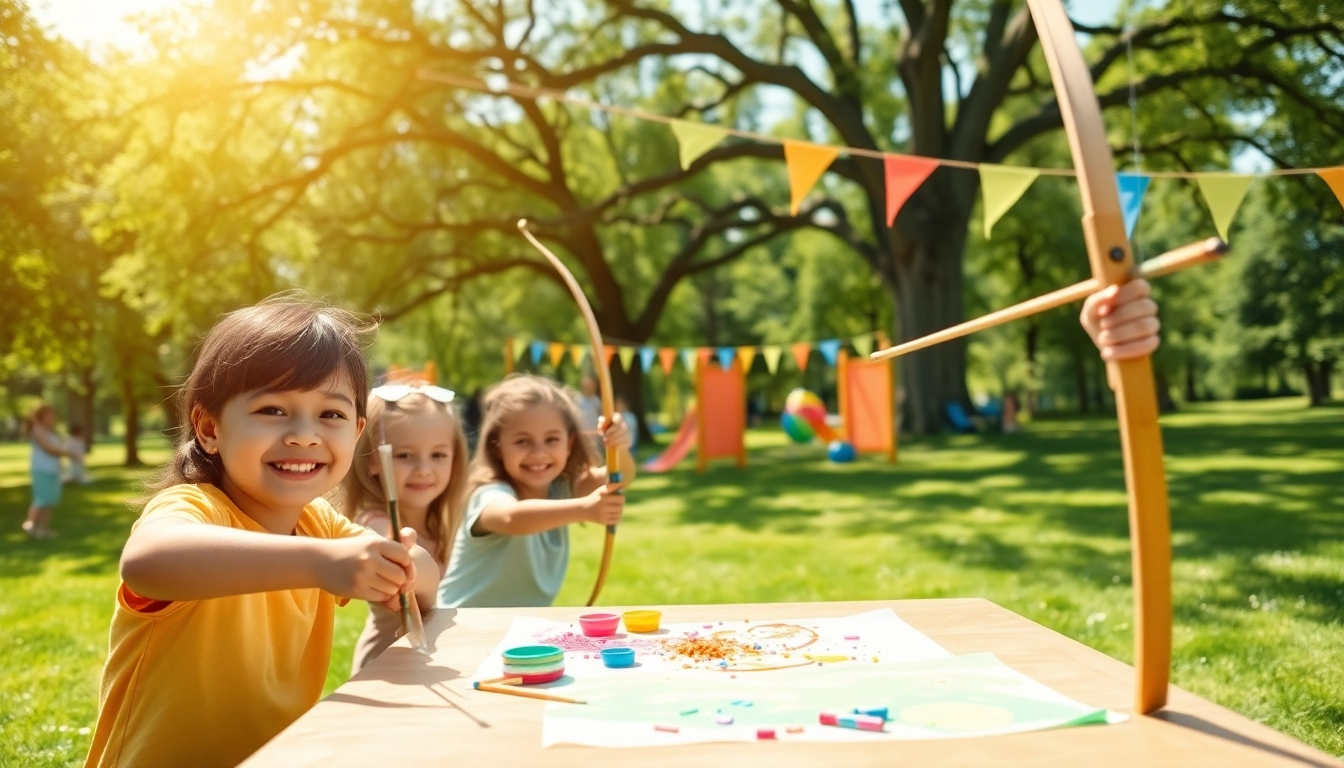 Children engaging in fun activities at holiday camps in a vibrant outdoor park.
