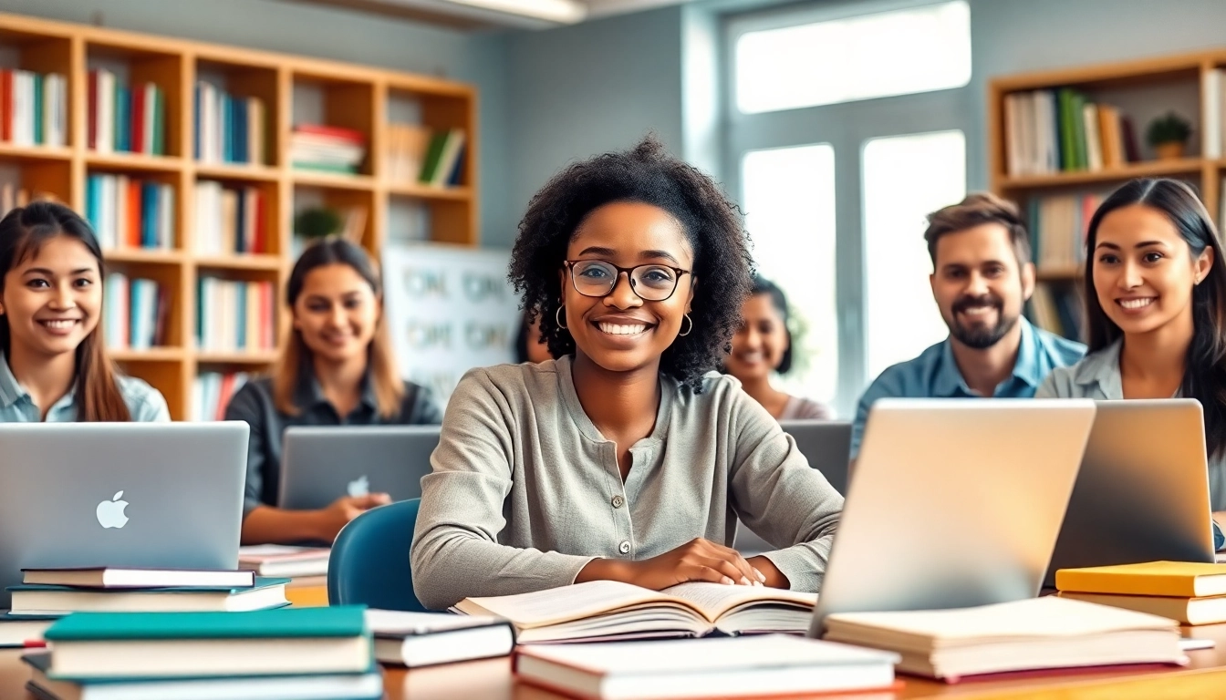 Buy distance learning masters degree with students engaged in professional online learning.