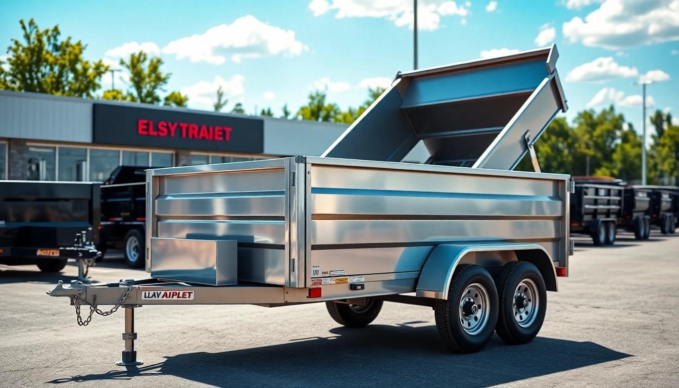 Find your ideal dump trailer for sale near me at this vibrant dealership showcasing a variety of options.