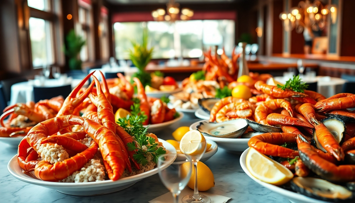 Indulge in Seafood Buffets near me, featuring a vibrant display of crab legs and shrimp, perfectly arranged.