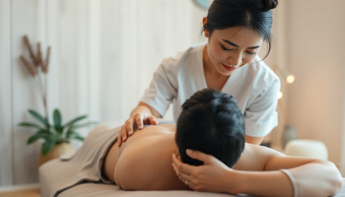 출장안마를 받는 고객과 마사지사를 보여주는 아늑한 분위기의 사진입니다.