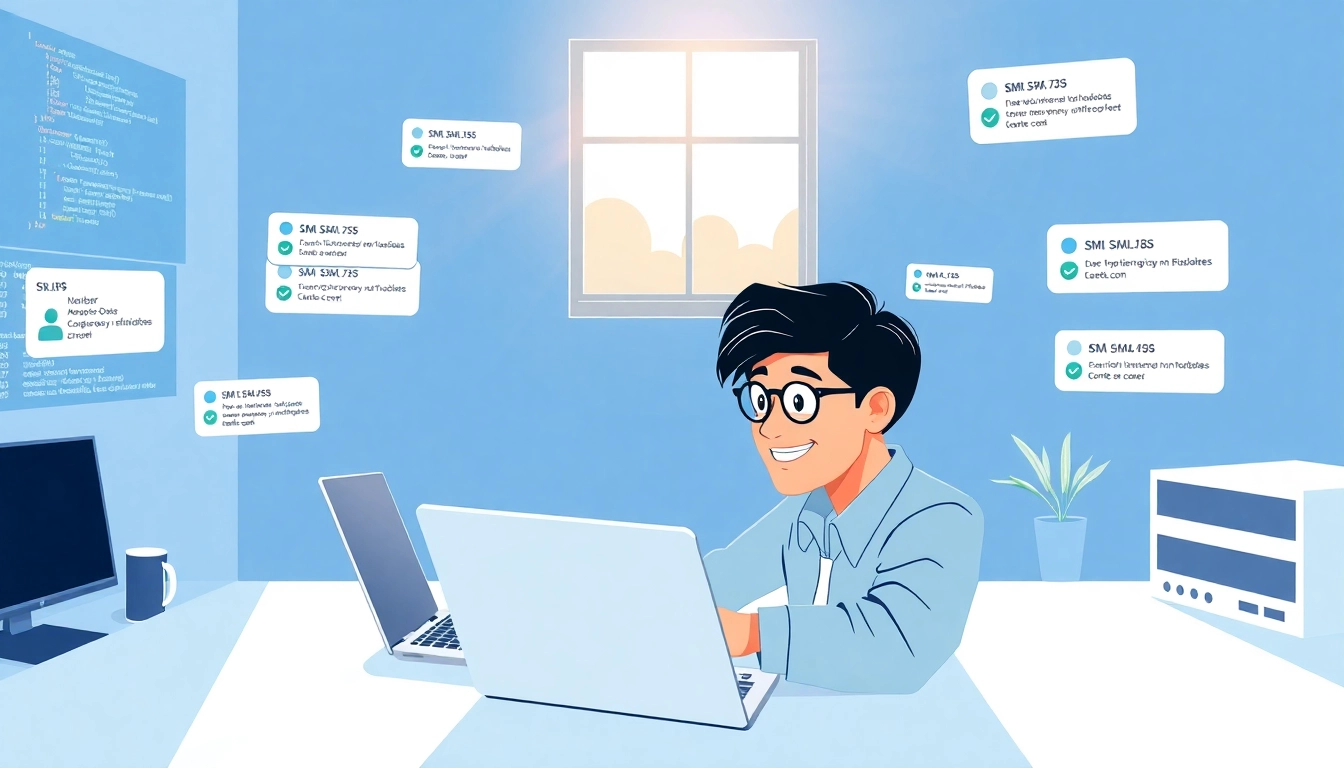 Utilizing smsvpa to receive SMS notifications on a laptop in a modern workspace.