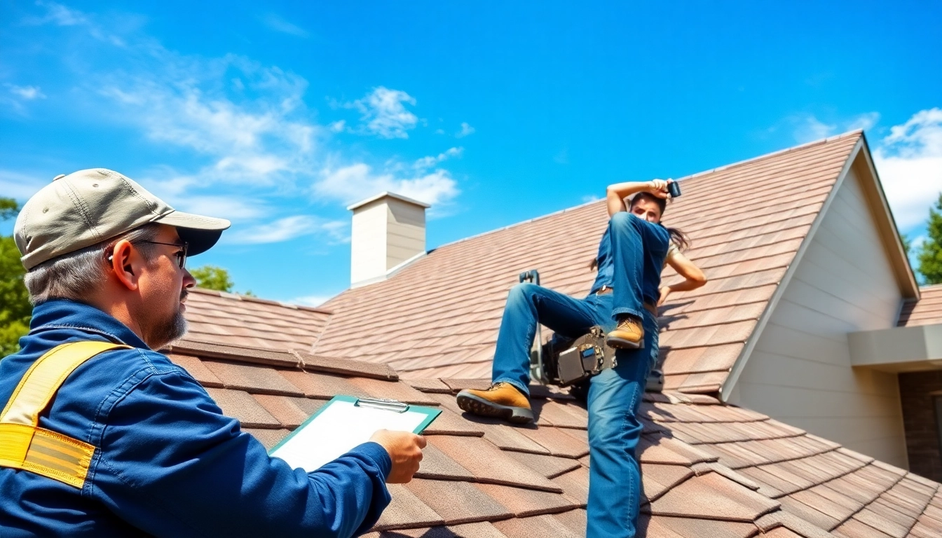 Inspecting a roof during a roof inspection Austin to assess damage and integrity.