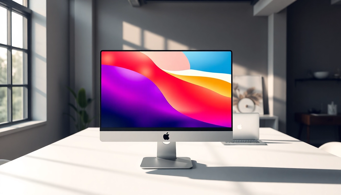 Buy Apple Pro Display XDR in a sleek office setting with vibrant colors and modern aesthetics.