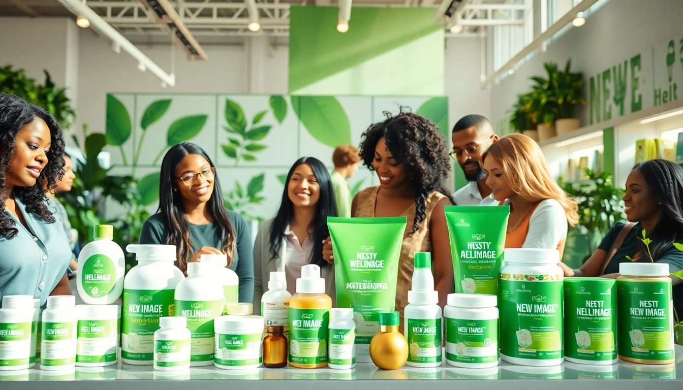 Explore wellness solutions at https://newimage.world/ with vibrant product displays and engaging customers.