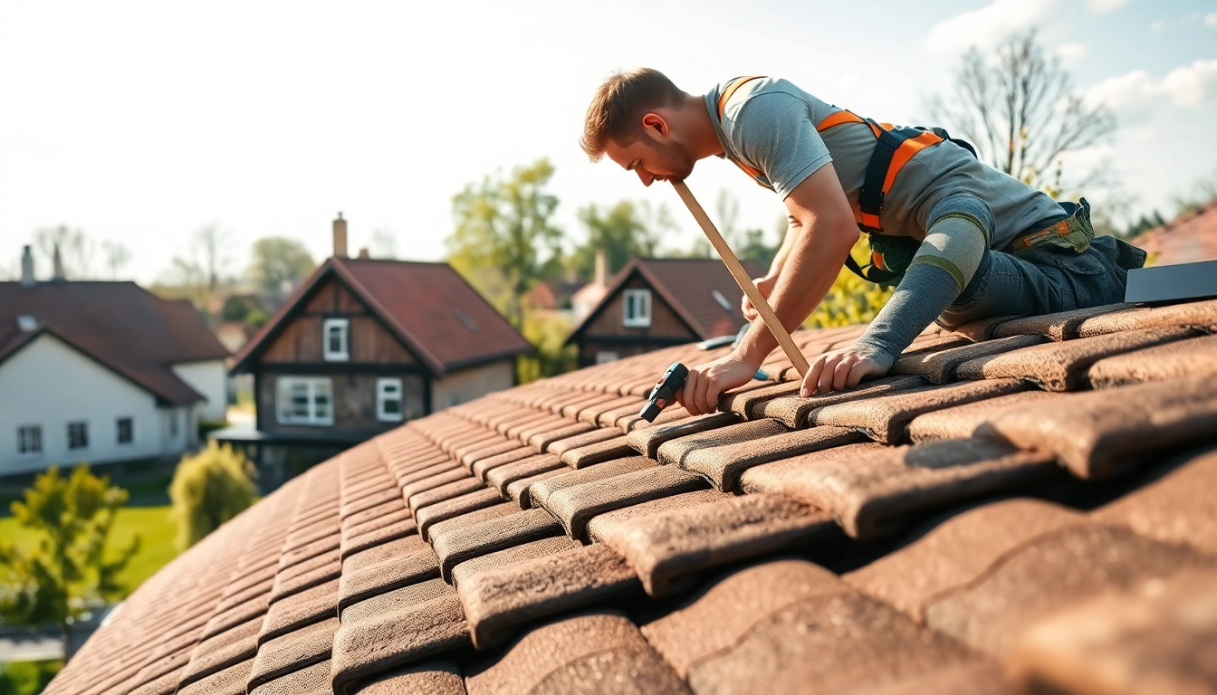 Roofer in Otterlo skillfully working on a roof, exemplifying quality dakdekker service.