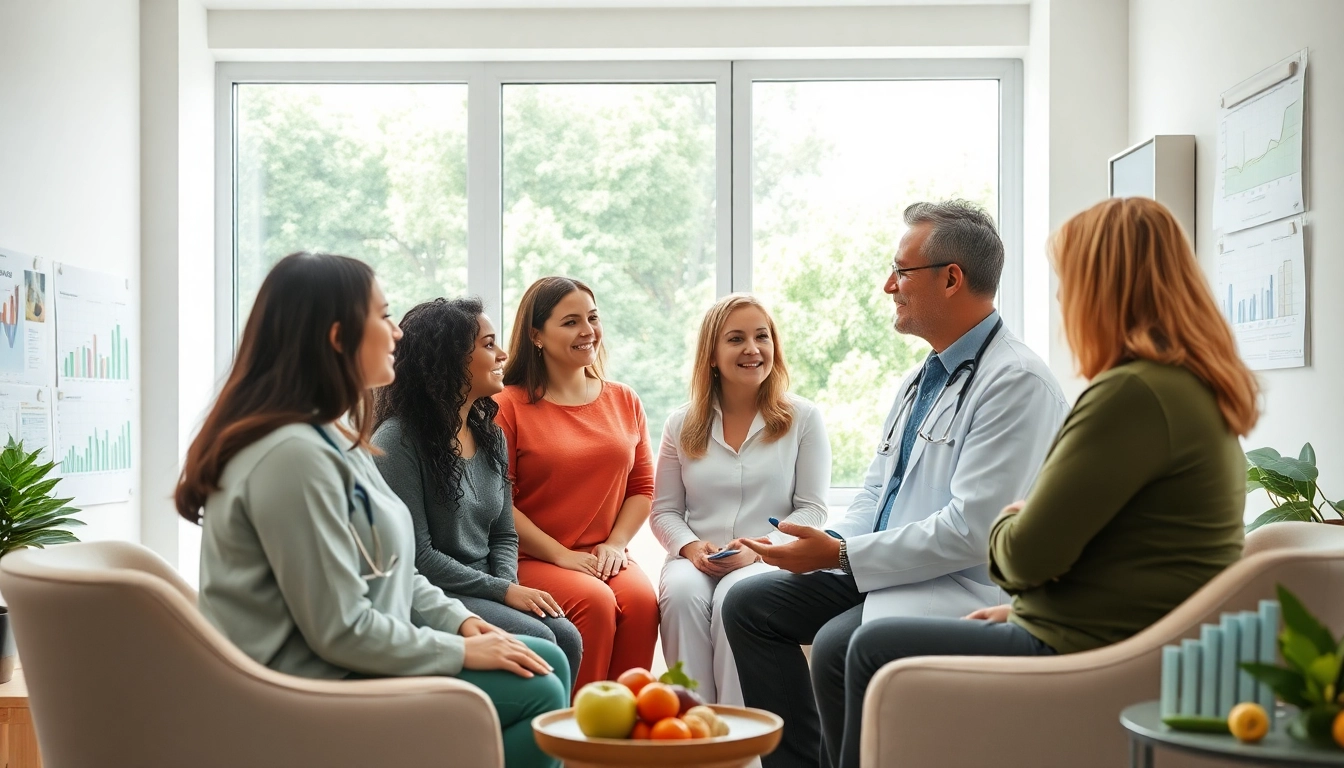 Engaging medical weight loss consultation featuring diverse individuals discussing weight loss journeys.