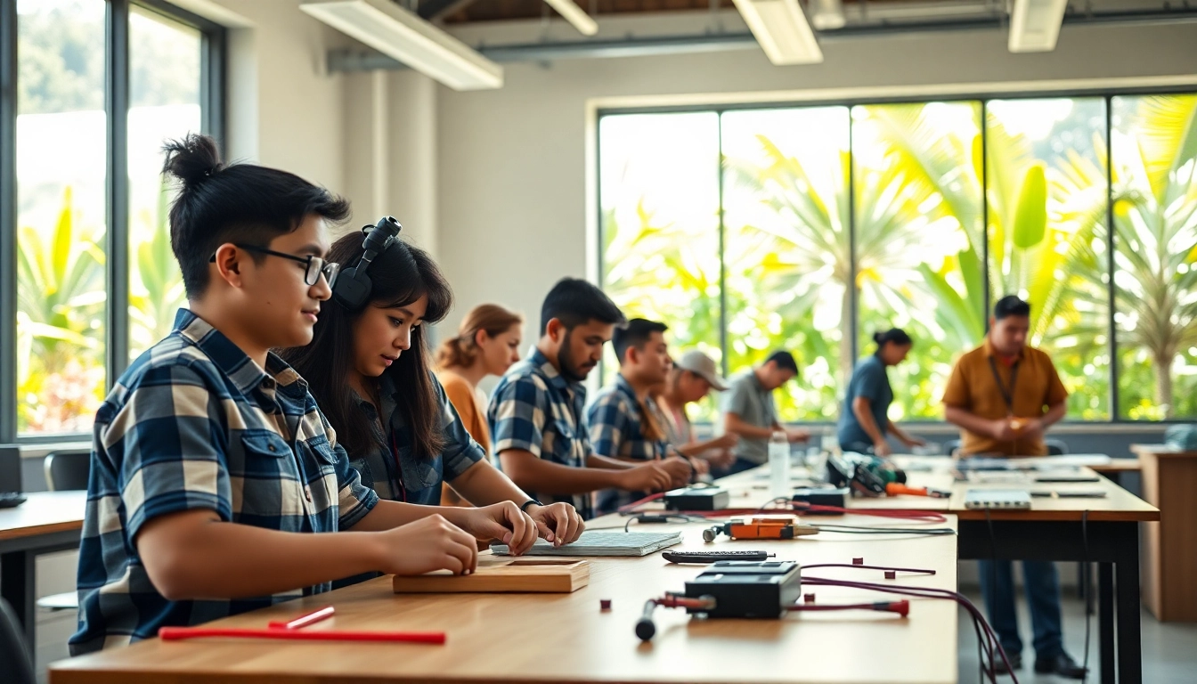 Learn about trade schools Oahu with students engaged in practical training in a bright classroom.