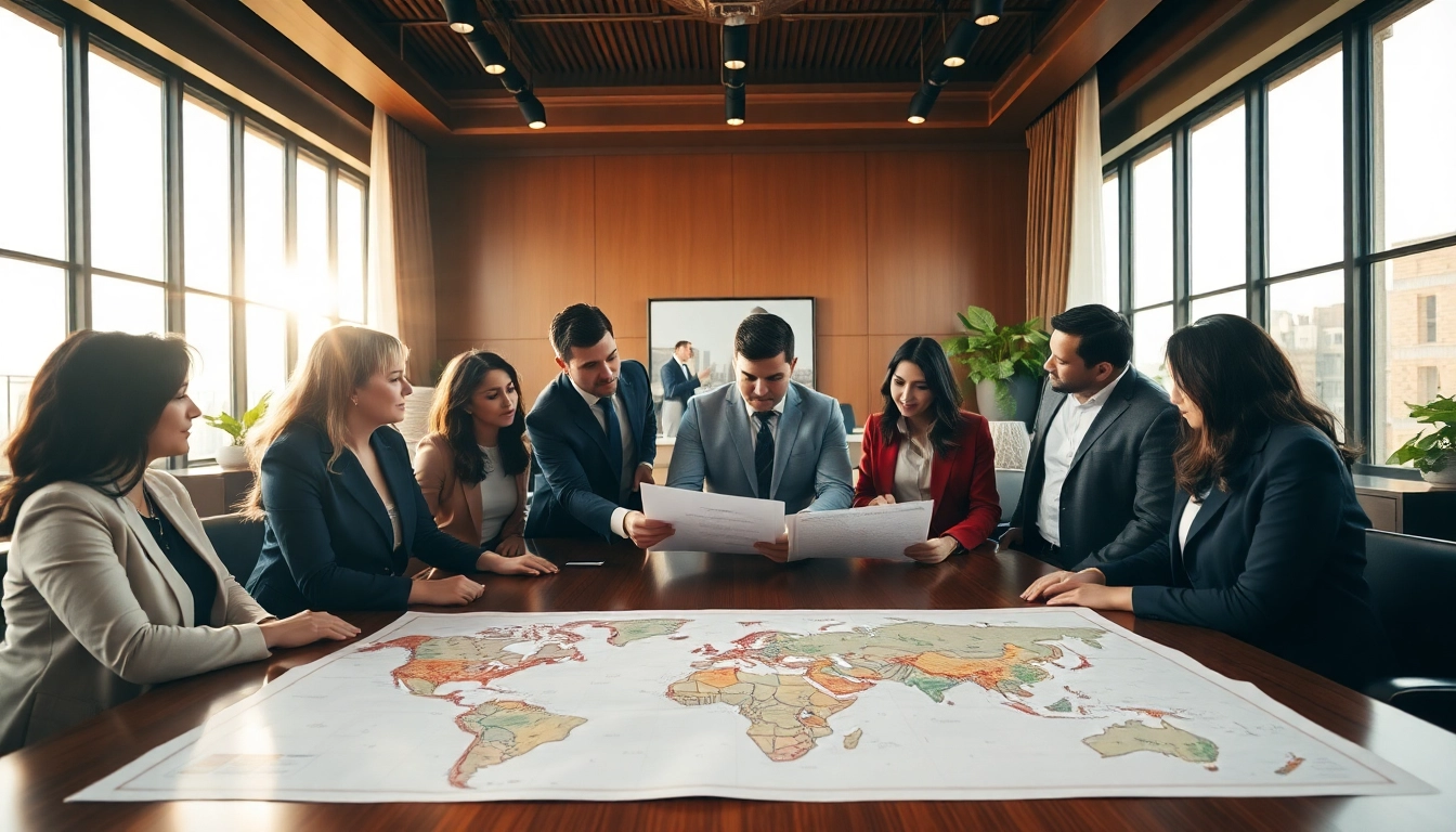 Analyze international real estate opportunities in a dynamic office setting with diverse investors.