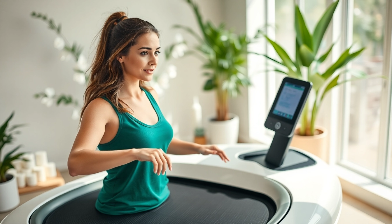 Engaging in whole body vibration therapy promotes muscle relaxation and wellness in a calming environment.