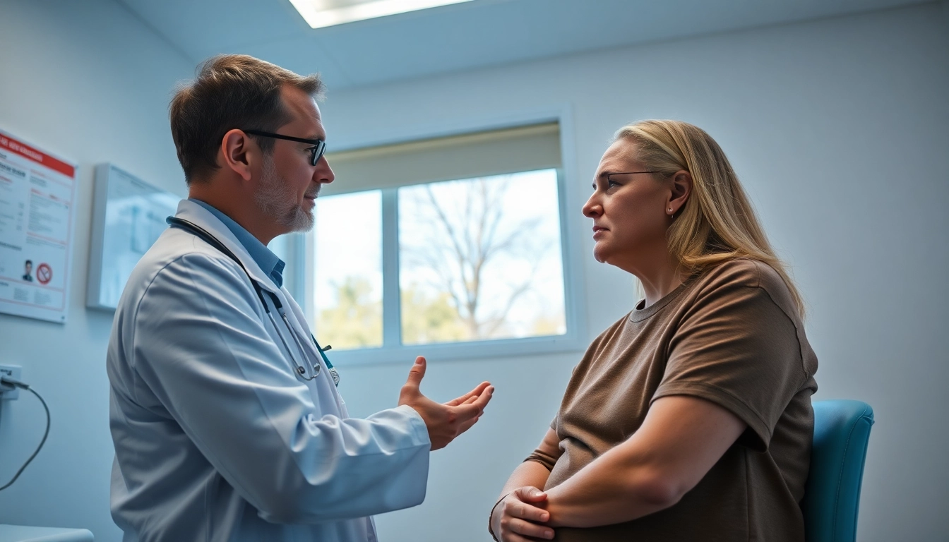 Patient discussing Chronic Spontaneous Urticaria symptoms with a healthcare provider in a bright office.