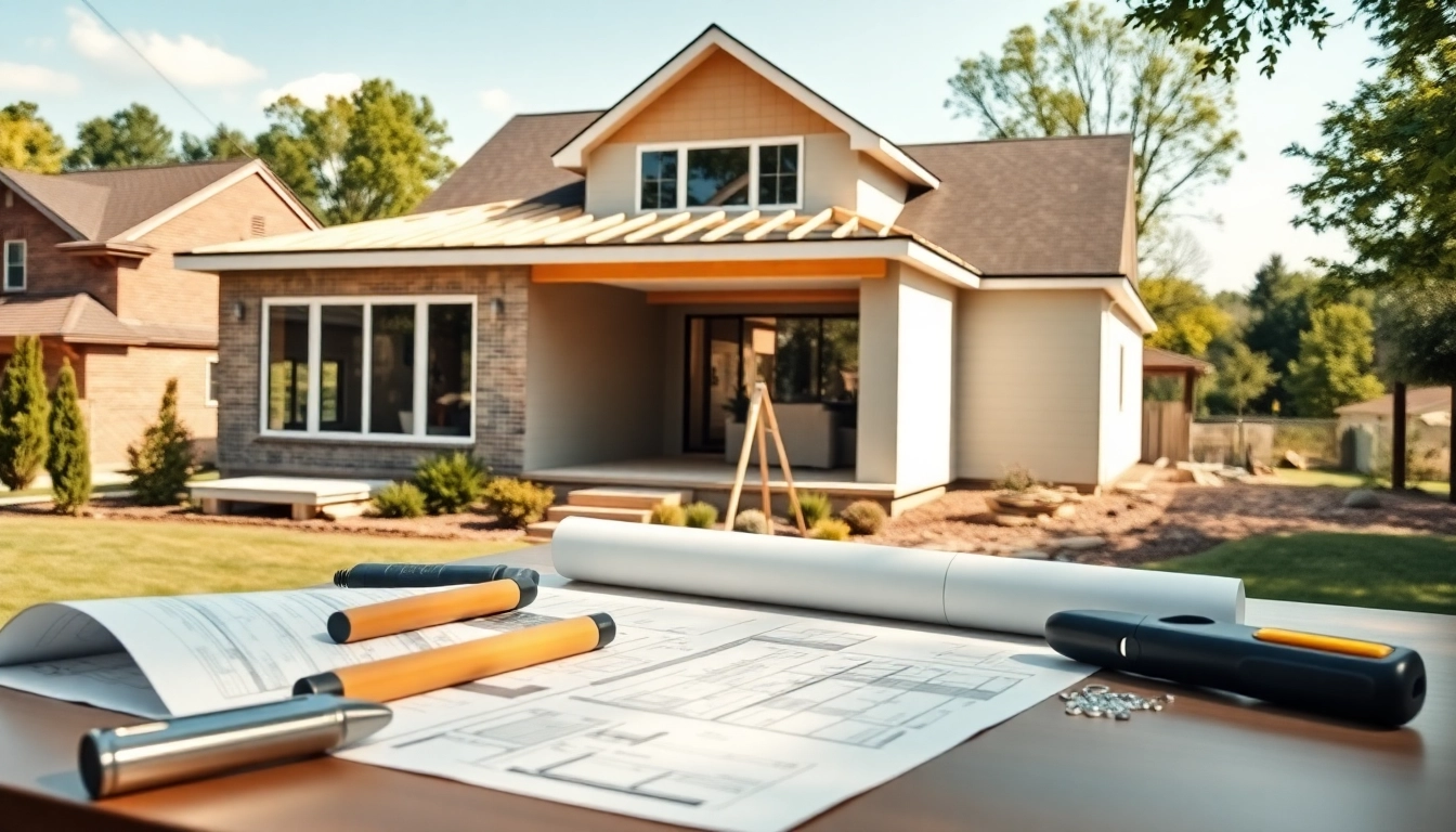 Showcasing home additions Brentwood TN with a modern family extension and construction tools.