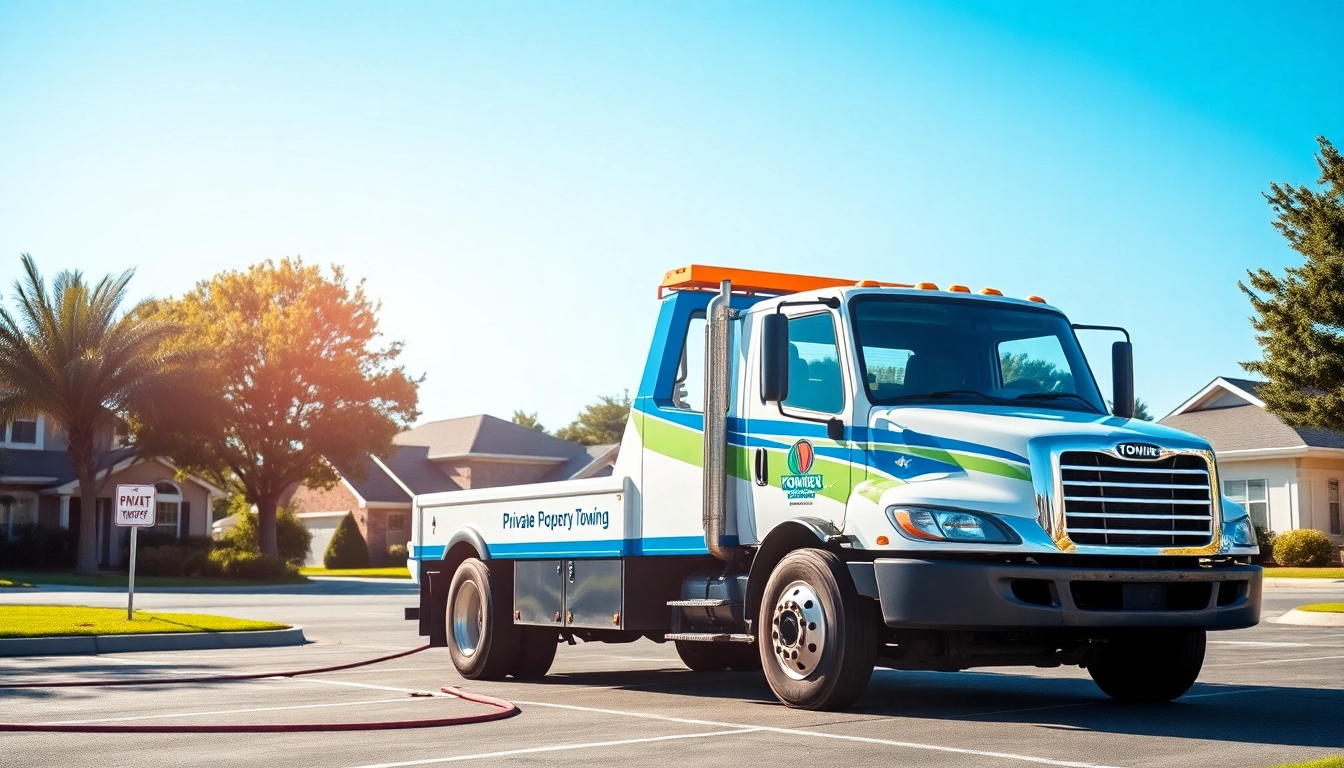 Towing vehicle for Private Property Towing removing an illegally parked car