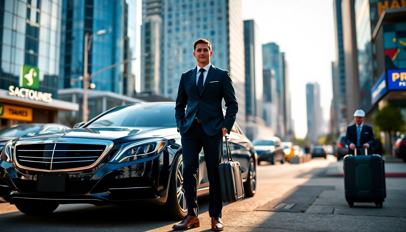 Optimize your travel with Vancouver car service featuring a professional chauffeur beside a luxury sedan.