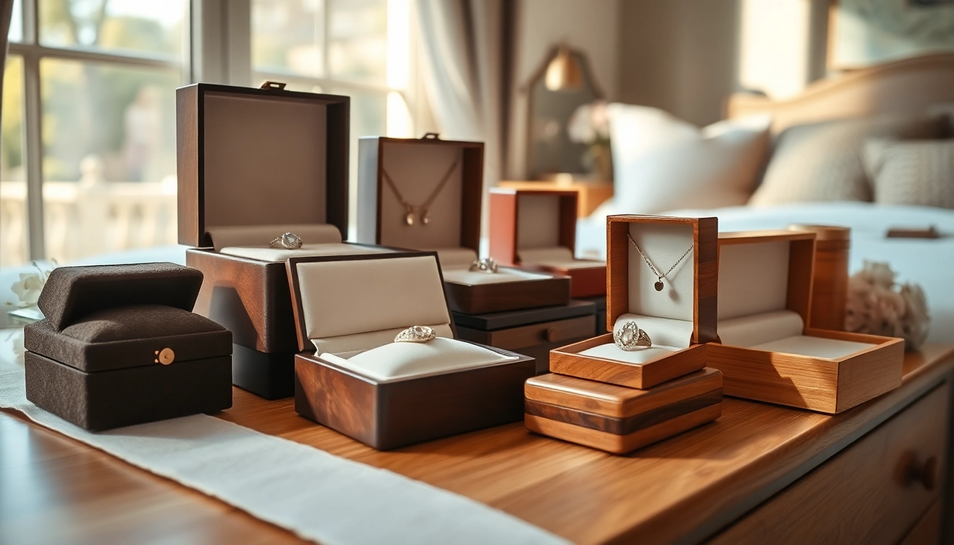 Organized jewelry boxes showcasing elegance and sophistication in a serene setting