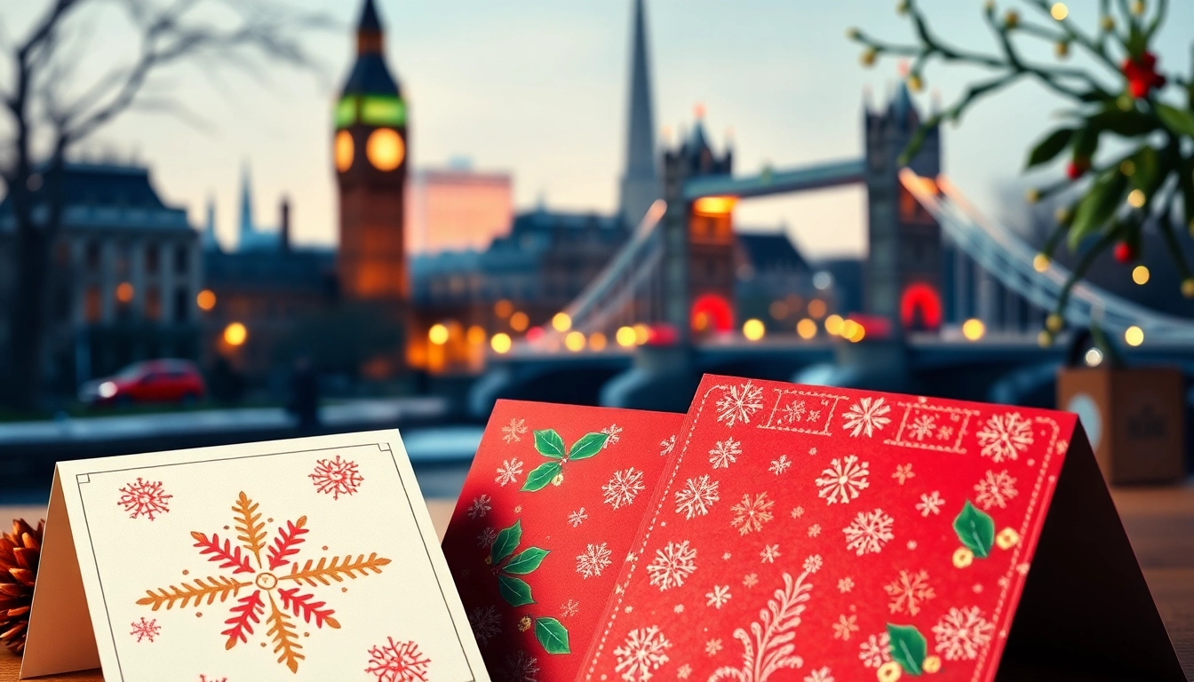 Designing custom Christmas cards London with winter landmarks and festive decor