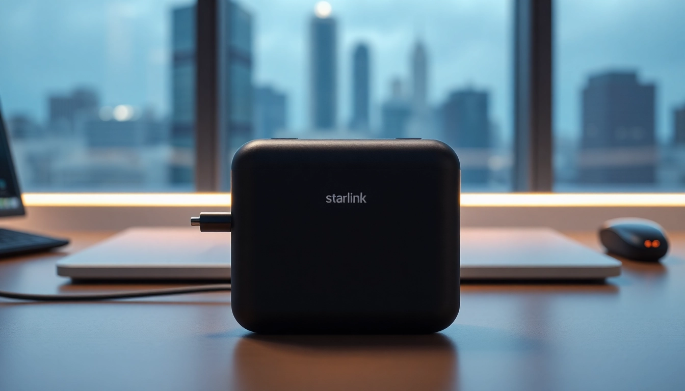 Showcase the starlink mini 12v adapter highlighting its sleek design and modern features.