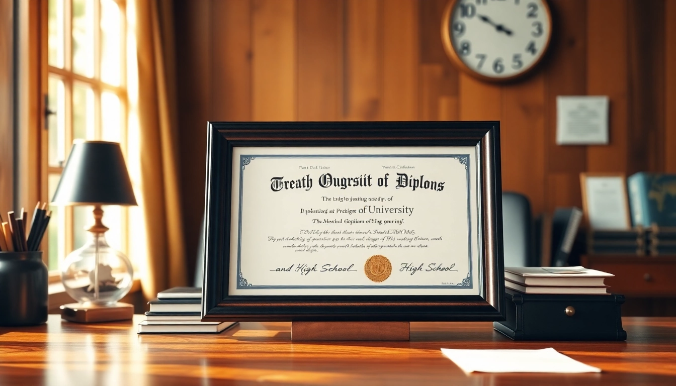Showcasing the best fake diplomas on an elegant desk with a vintage background.