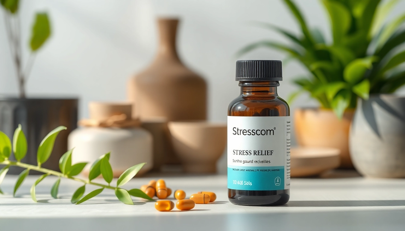 Explore stresscom capsule uses in hindi with a stress relief product in a peaceful wellness setting.