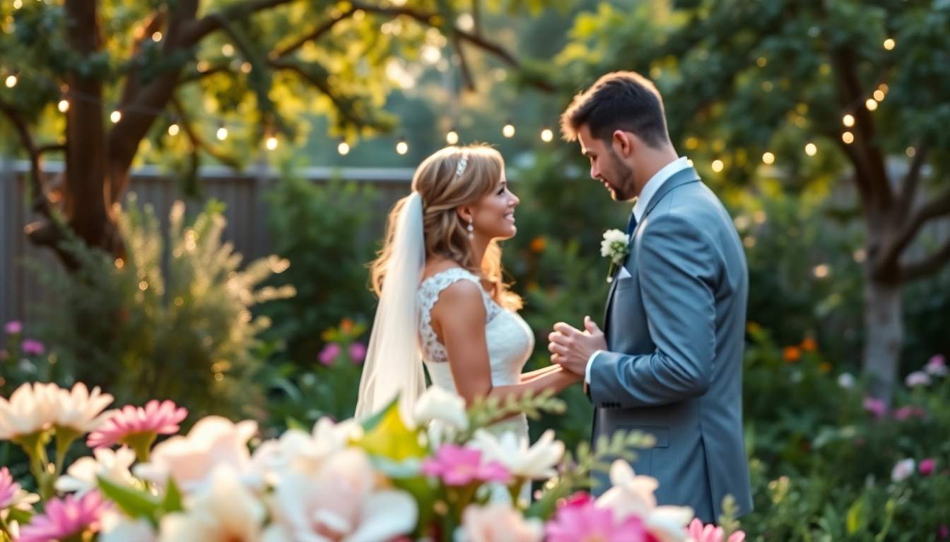 Tallahassee Photographer captures an intimate wedding moment with a lush garden backdrop and vibrant florals.