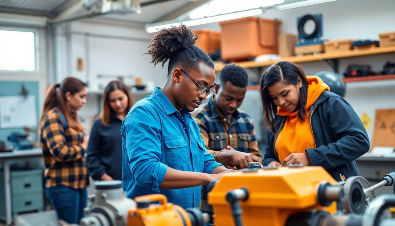 Students working collaboratively in hands-on training at trade school knoxville tn.