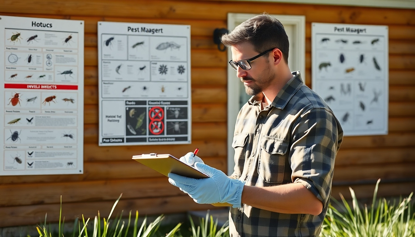 Pest management expert assessing a home for pest threats while documenting findings.