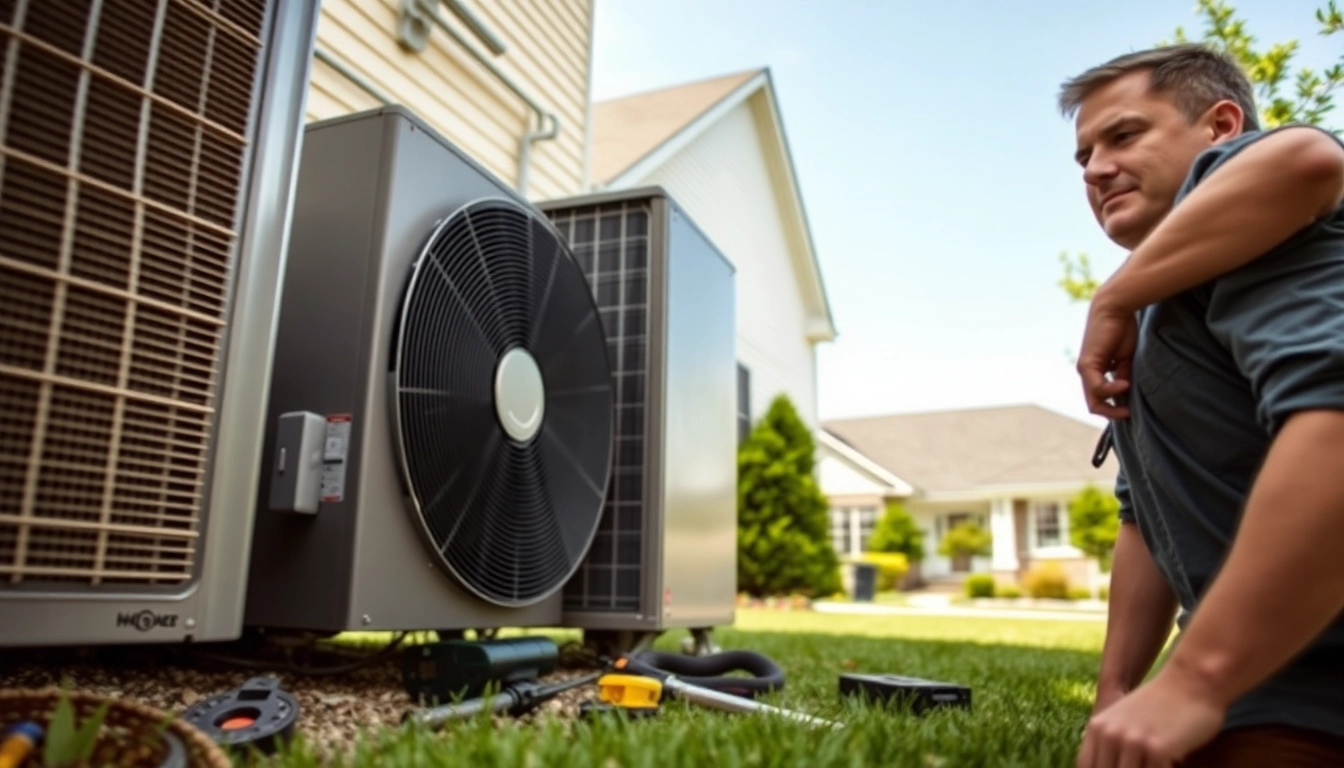 Heat pump maintenance Bellevue TN performed by a technician in a residential area.