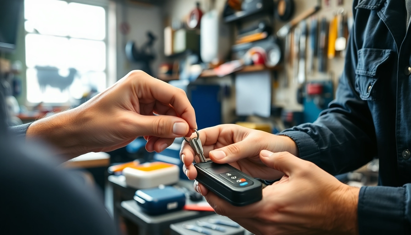 Expert crafting Replacement Car Keys in a well-equipped automotive workshop.