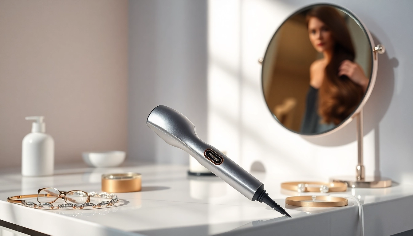 Fracsco hair styler displayed elegantly on a vanity with sleek design and calming colors.