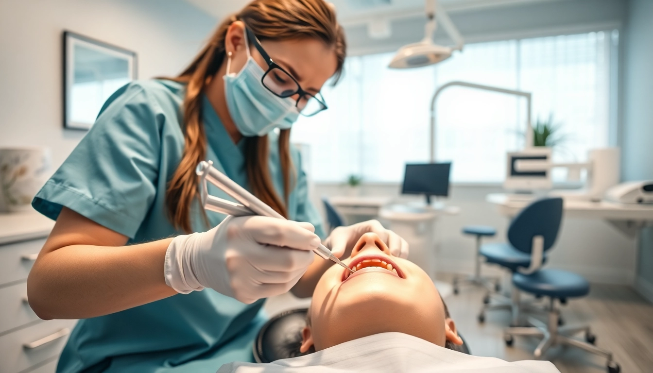 Dental cleanings performed by a professional hygienist in a modern clinic setting.