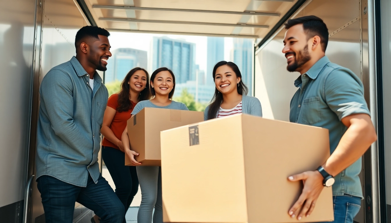 Team of movers Toronto loading boxes into a truck, depicting efficient moving services.