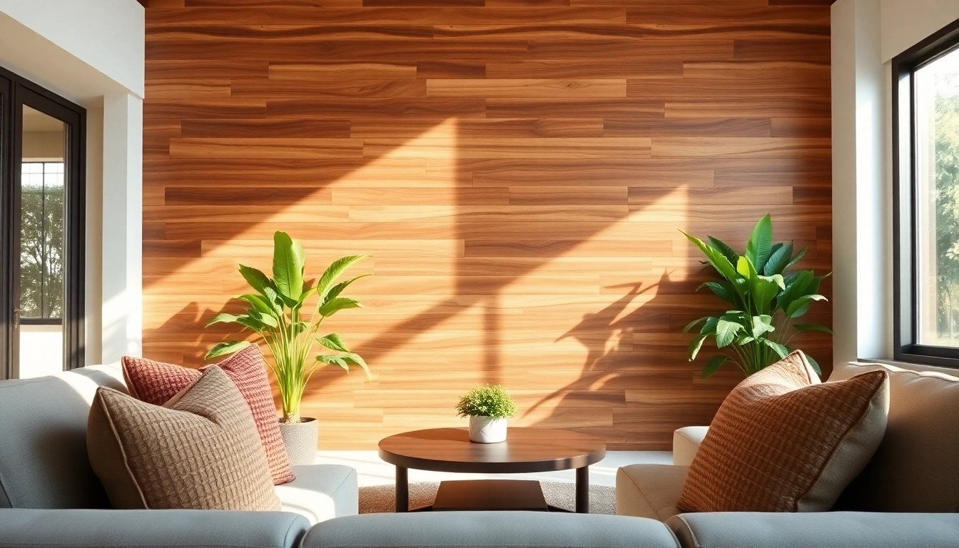 Showcasing a sophisticated wood feature wall in a stylish living room with natural decor accents.